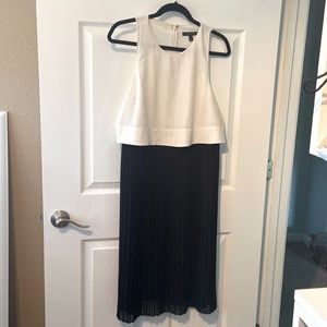 Banana Republic Two Toned Midi Dress with Pleated Skirt